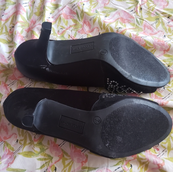 NEW Laura Scott Size 7 Black Heels Rhinestones - Picture 11 of 11
